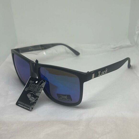 LOCS Sunglasses – Blue Mirrored Lens – Matte Black Frame – UV Protection - Picture 1 of 3